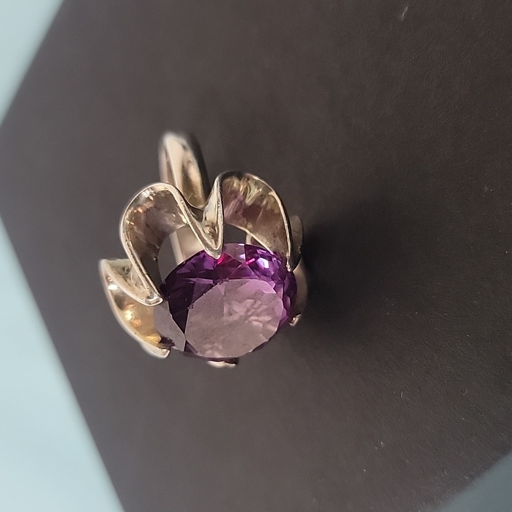 Vintage Sterling Silver Bright Purple Sapphire Ring Size 5.25